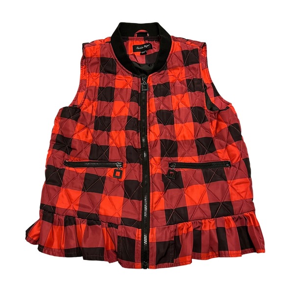 Charlie Paige Jackets & Blazers - Charlie Paige Quilted Buffalo Plaid Vest Ruffle Hem Zip Front Womens Medium‎